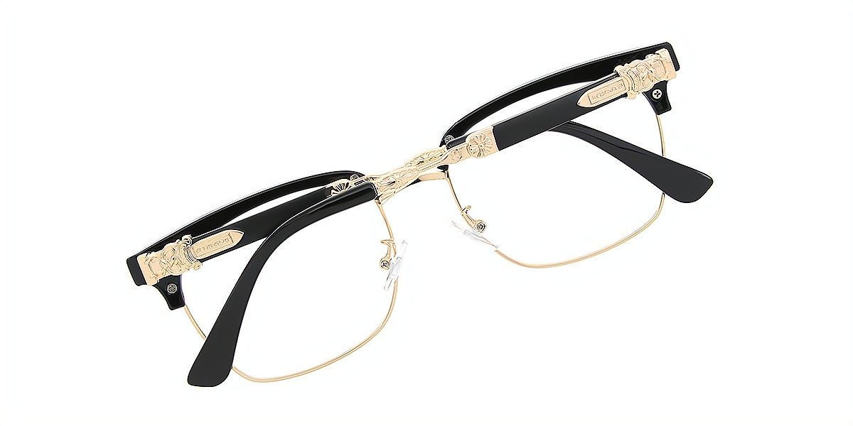 Black Browline Elaborate Mixed Materials Eyeglasses