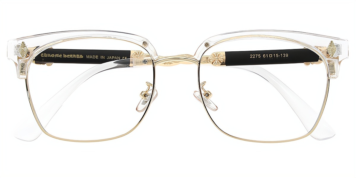 Golden Browline Elaborate Mixed Materials Eyeglasses