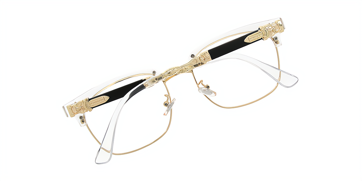 Golden Browline Elaborate Mixed Materials Eyeglasses