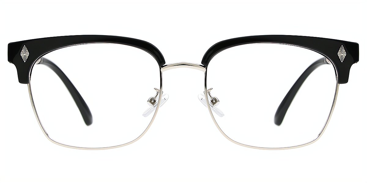 Silver Browline Elaborate Mixed Materials Eyeglasses