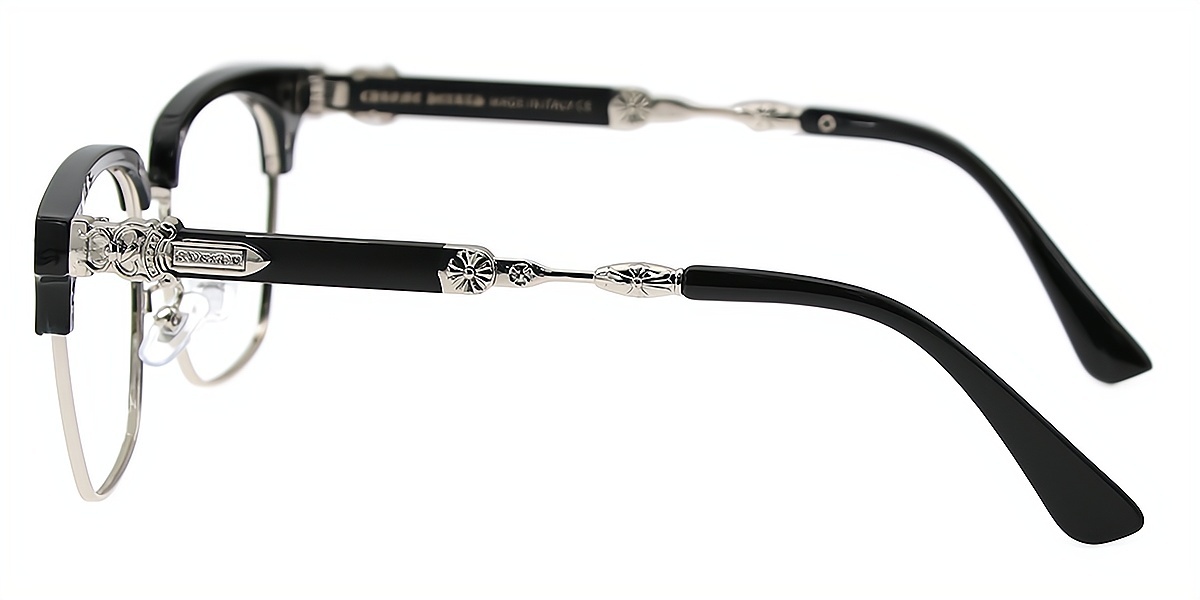 Silver Browline Elaborate Mixed Materials Eyeglasses