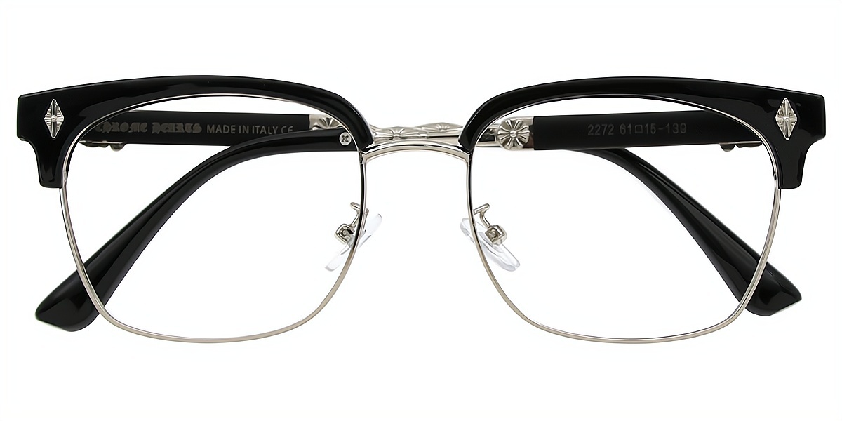 Silver Browline Elaborate Mixed Materials Eyeglasses