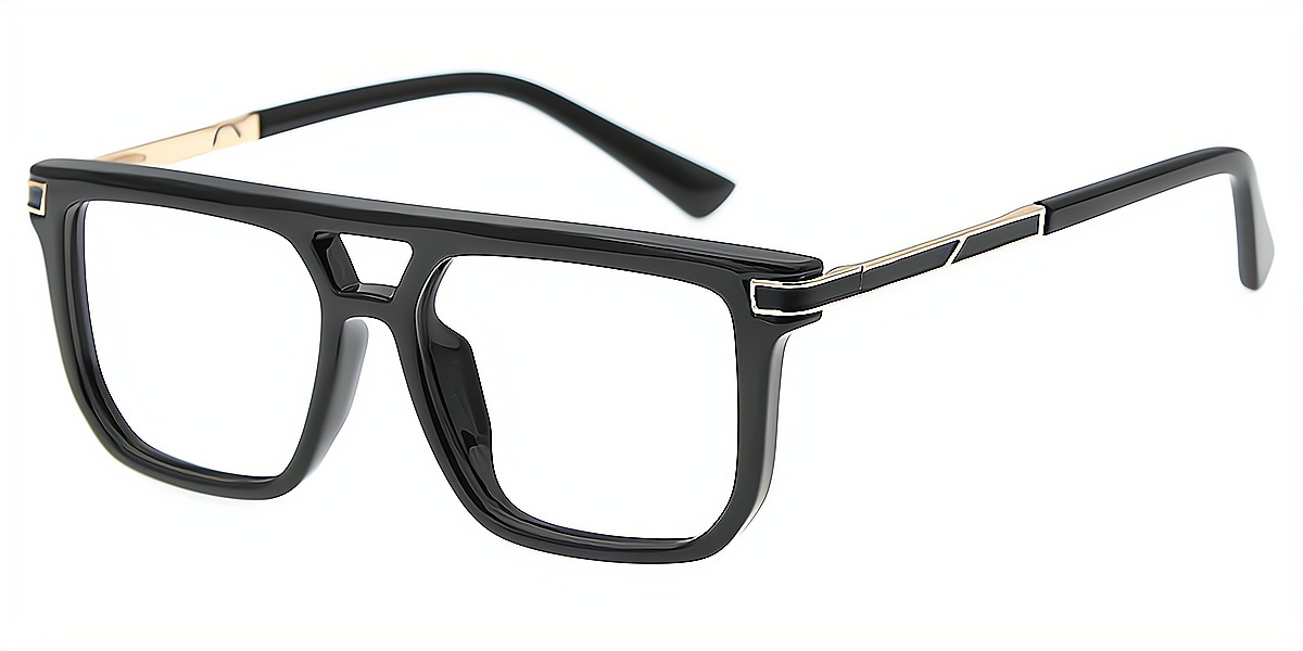 Black Aviator Oversized Double Bridge Plastic Eyeglasses
