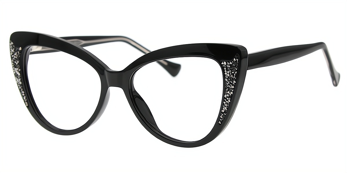 Black Cat Eye Ornate Unique TR90 Eyeglasses