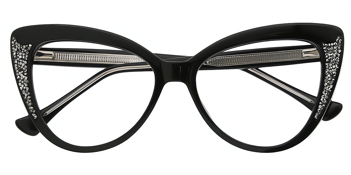 Black Cat Eye Ornate Unique TR90 Eyeglasses