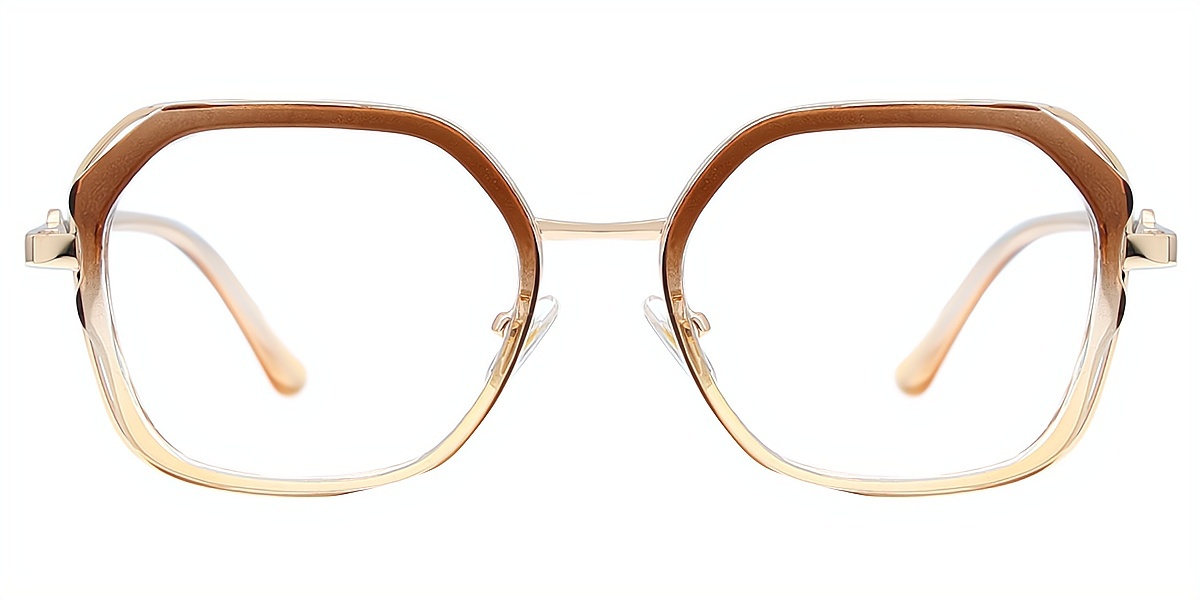 Brown Geometric Elegant Mixed Materials Eyeglasses
