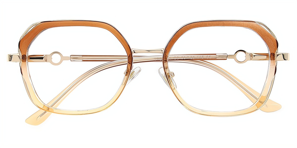 Brown Geometric Elegant Mixed Materials Eyeglasses