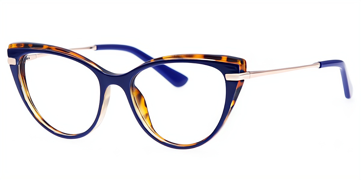 Blue Cat Eye Elegant Mixed Materials Eyeglasses