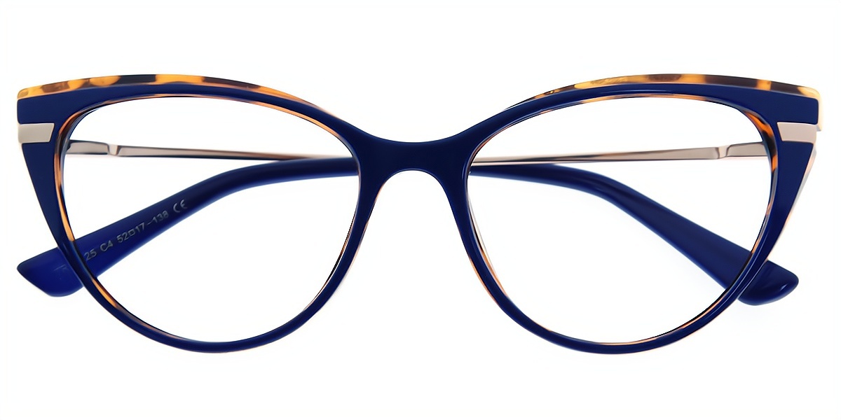 Blue Cat Eye Elegant Mixed Materials Eyeglasses