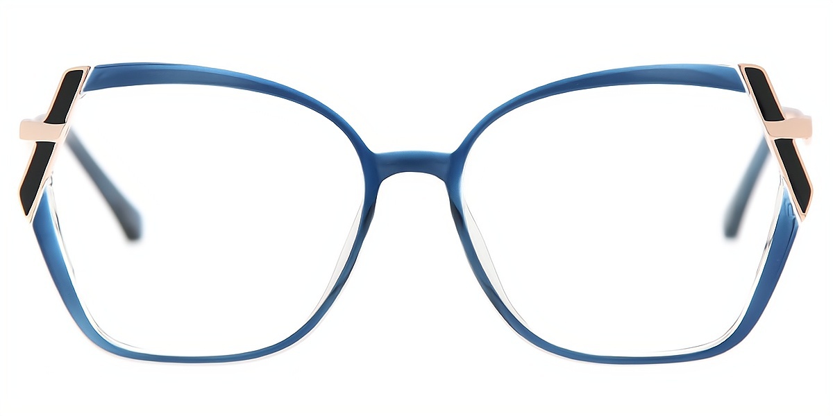 Blue Geometric Chic Mixed Materials Eyeglasses