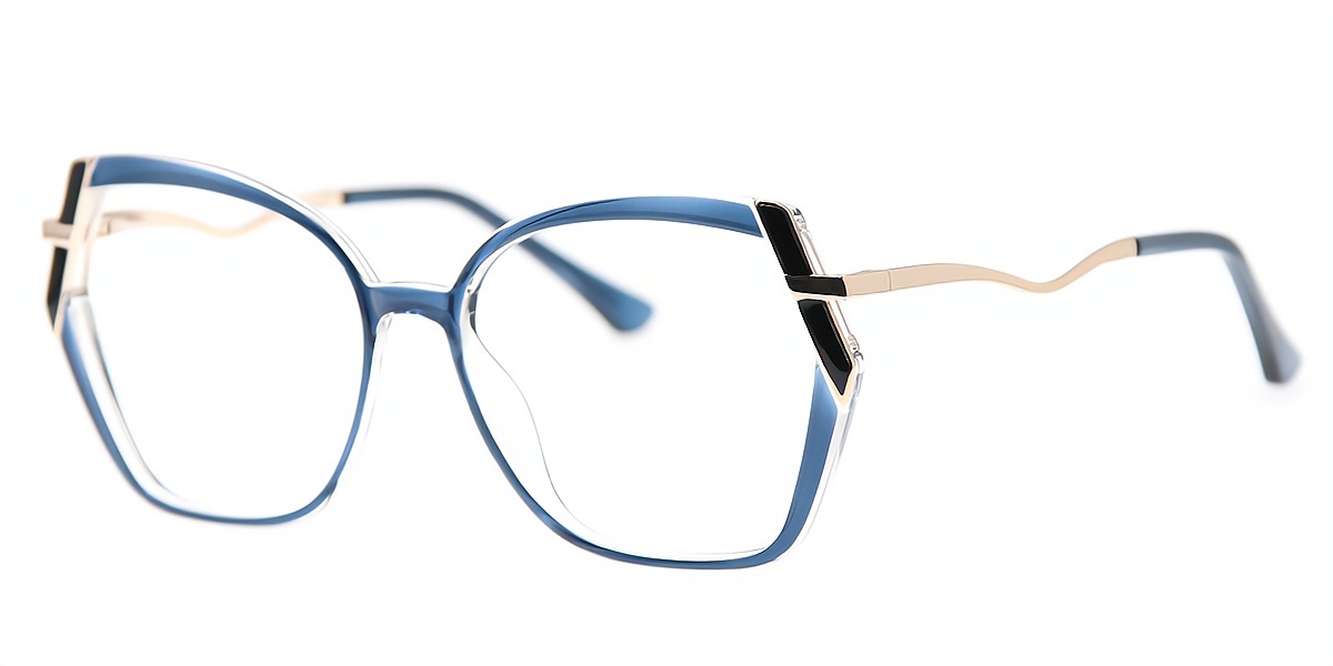 Blue Geometric Chic Mixed Materials Eyeglasses