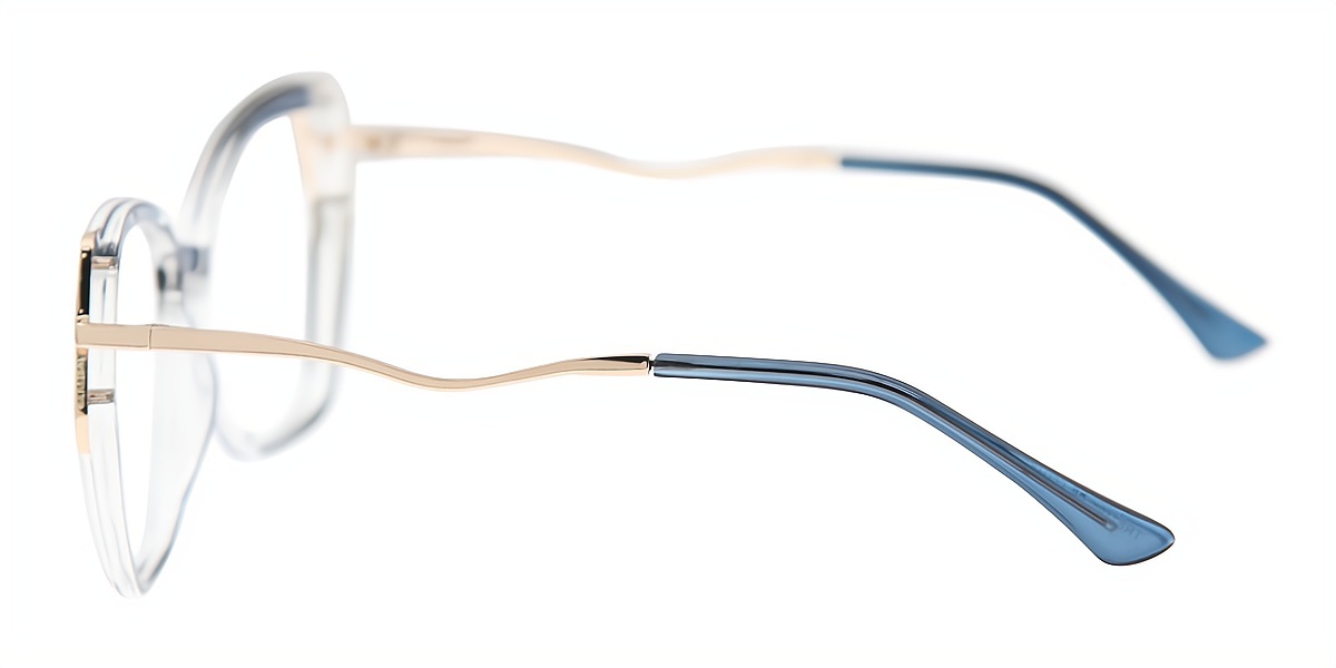 Blue Geometric Chic Mixed Materials Eyeglasses