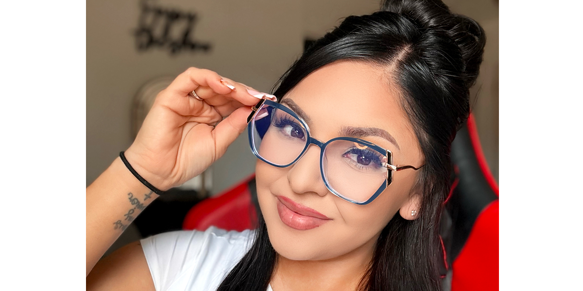 Blue Geometric Chic Mixed Materials Eyeglasses
