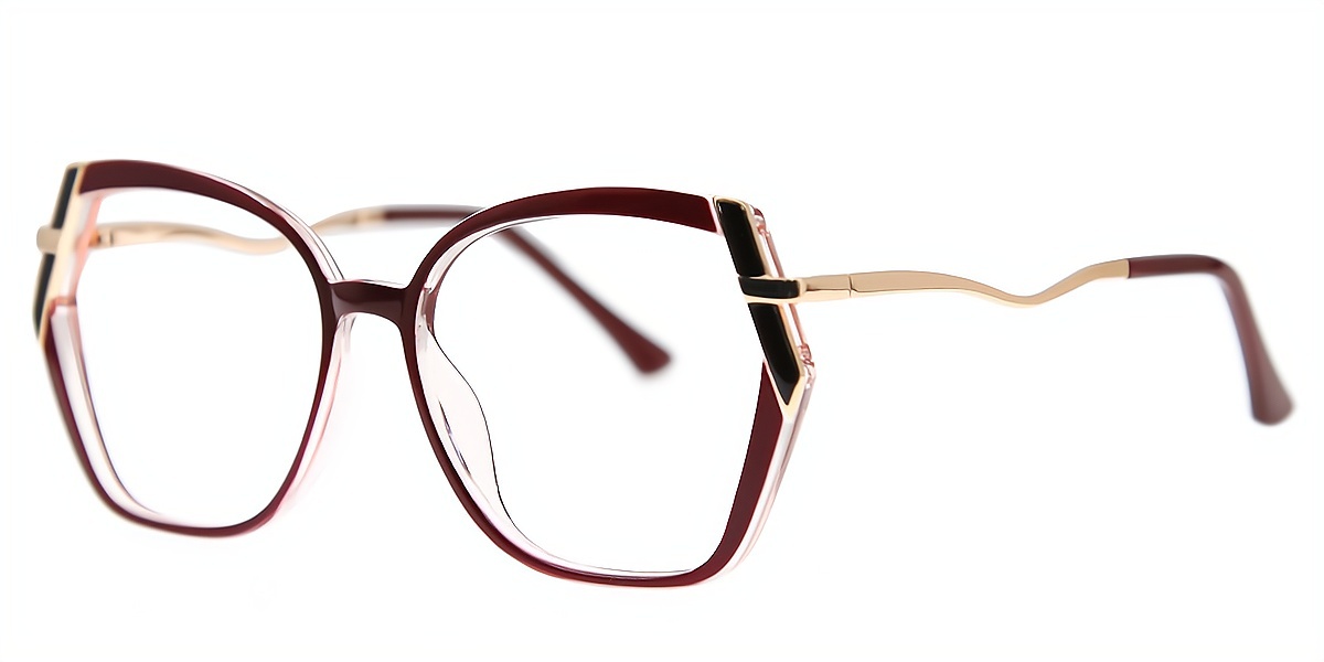 Red Geometric Chic Mixed Materials Eyeglasses