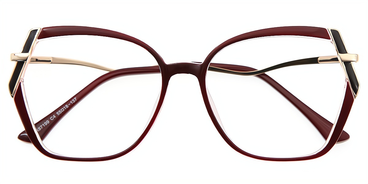 Red Geometric Chic Mixed Materials Eyeglasses
