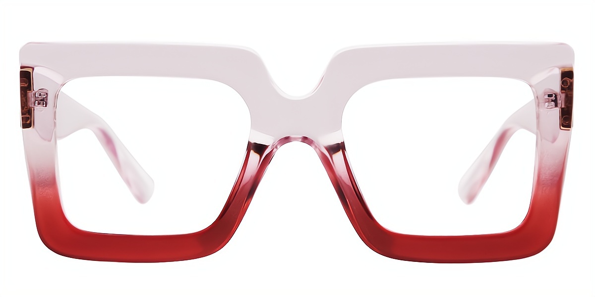 Pink Red Square Wide Plastic Eyeglasses