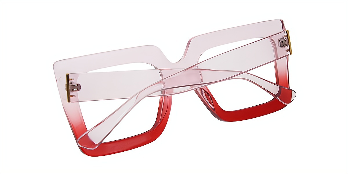 Pink Red Square Wide Plastic Eyeglasses