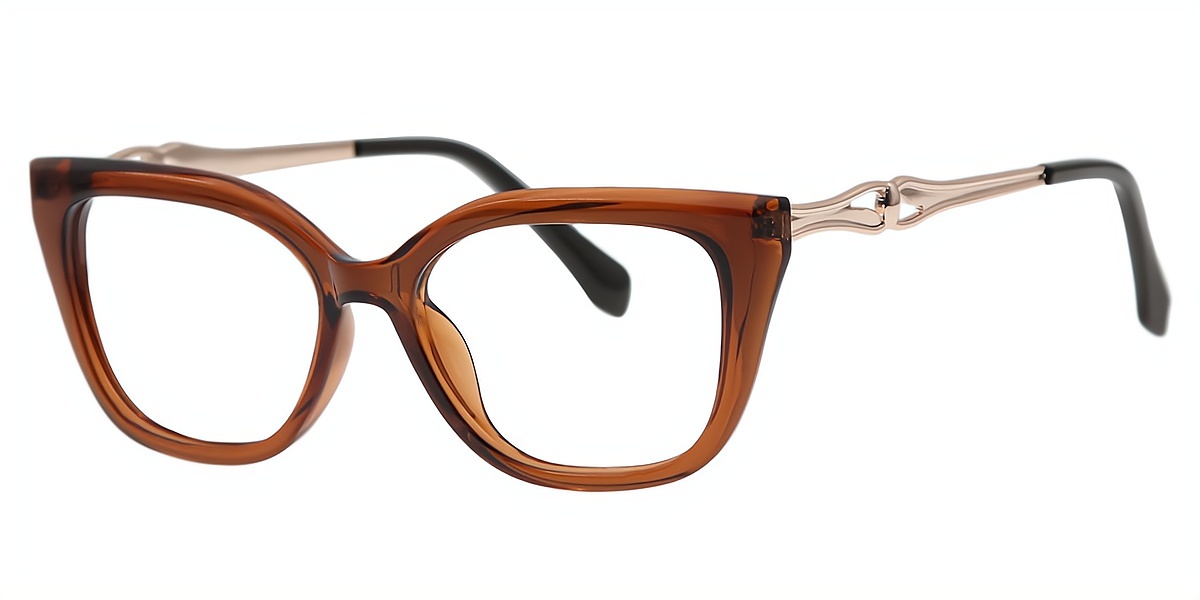 Brown Cat Eye Classic Mixed Materials Eyeglasses