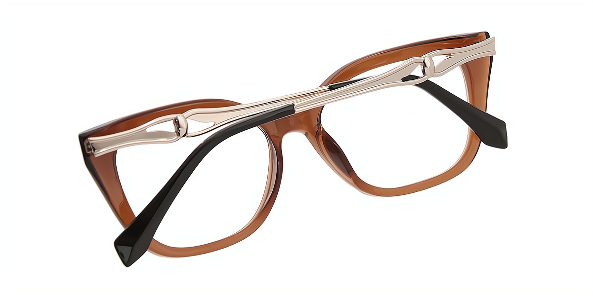 Brown Cat Eye Classic Mixed Materials Eyeglasses