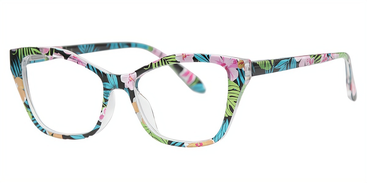 Green Cat Eye Ornate Plastic Eyeglasses