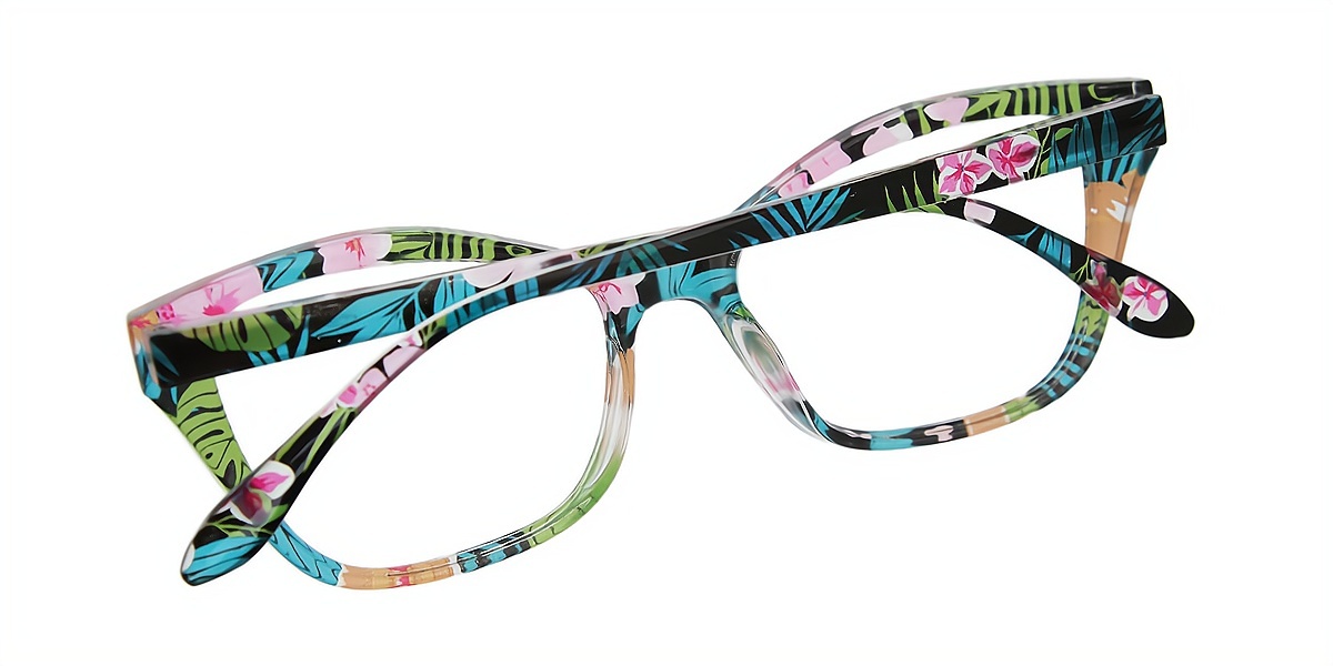Green Cat Eye Ornate Plastic Eyeglasses