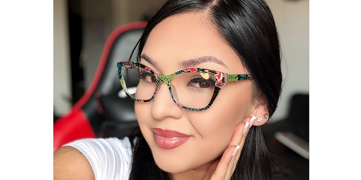 Green Cat Eye Ornate Plastic Eyeglasses