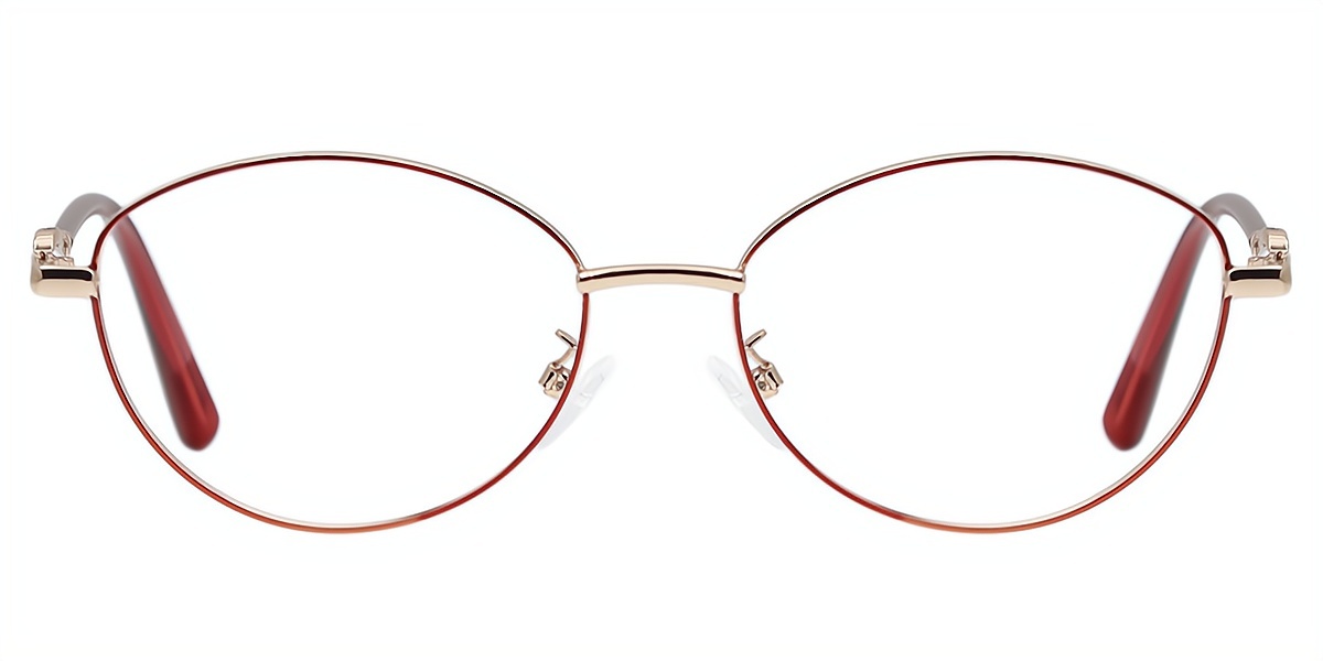 Red Oval Elegant Metal Eyeglasses