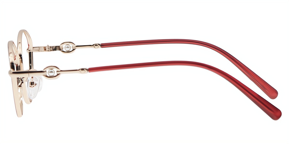 Red Oval Elegant Metal Eyeglasses