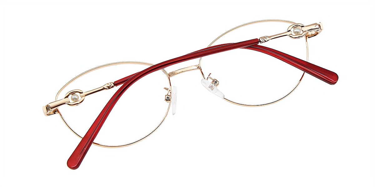 Red Oval Elegant Metal Eyeglasses