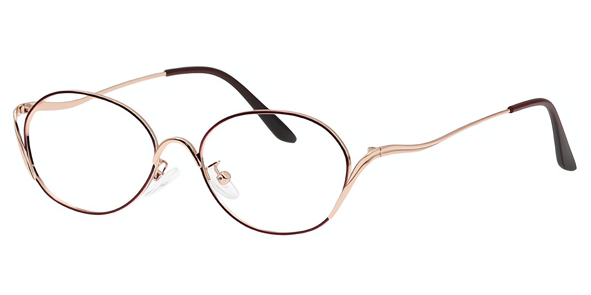 Red Oval Detailed Metal Eyeglasses
