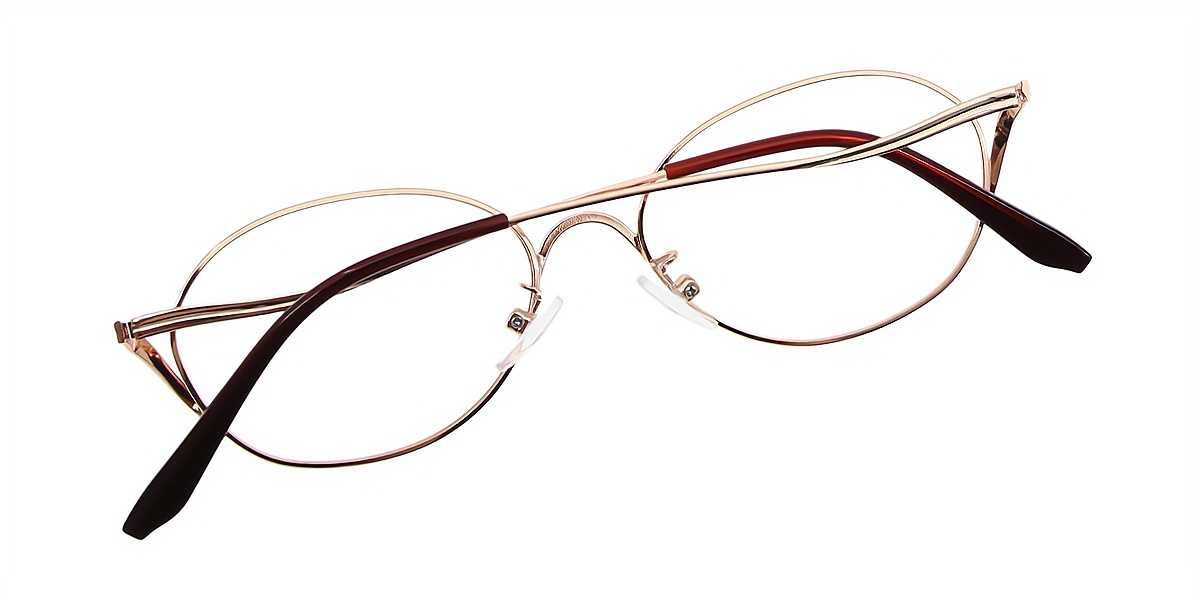 Red Oval Detailed Metal Eyeglasses