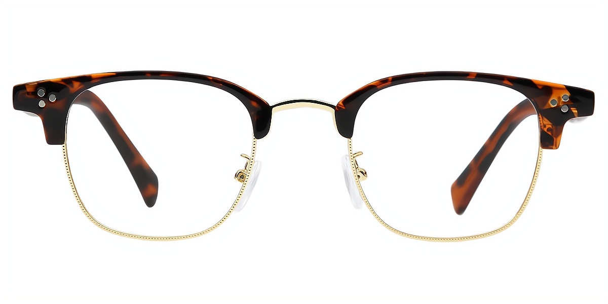 Tortoise Browline Retro Mixed Materials Eyeglasses