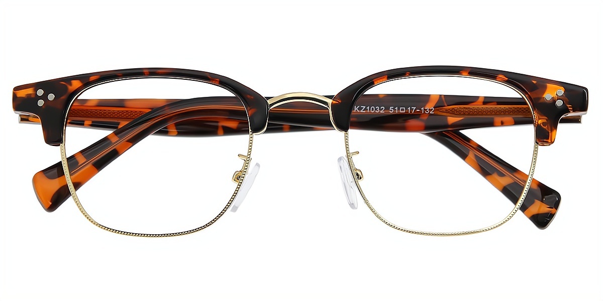 Tortoise Browline Retro Mixed Materials Eyeglasses