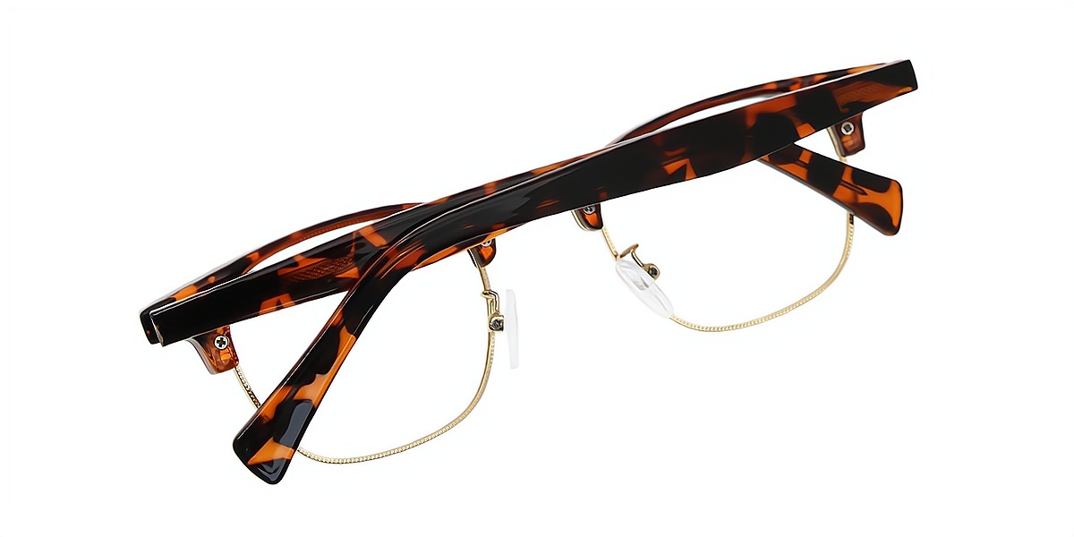Tortoise Browline Retro Mixed Materials Eyeglasses
