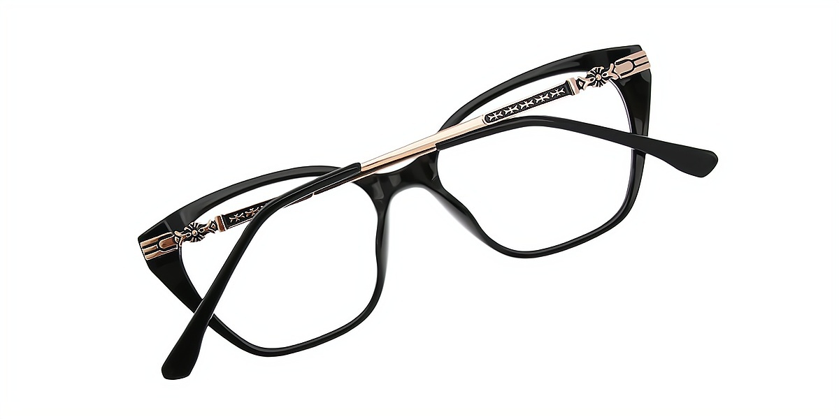 Black Cat Eye Elegant Mixed Materials Eyeglasses
