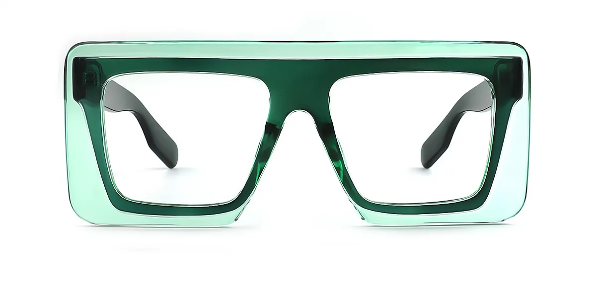 Green Rectangle Hipster Plastic Eyeglasses