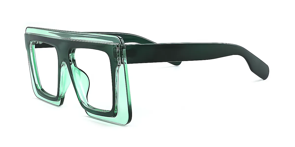 Green Rectangle Hipster Plastic Eyeglasses