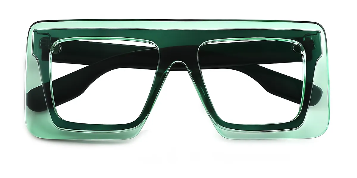 Green Rectangle Hipster Plastic Eyeglasses