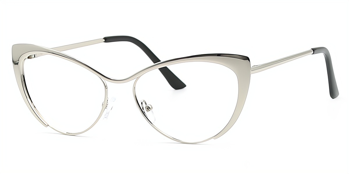 Silver Cat Eye Hipster Metal Eyeglasses