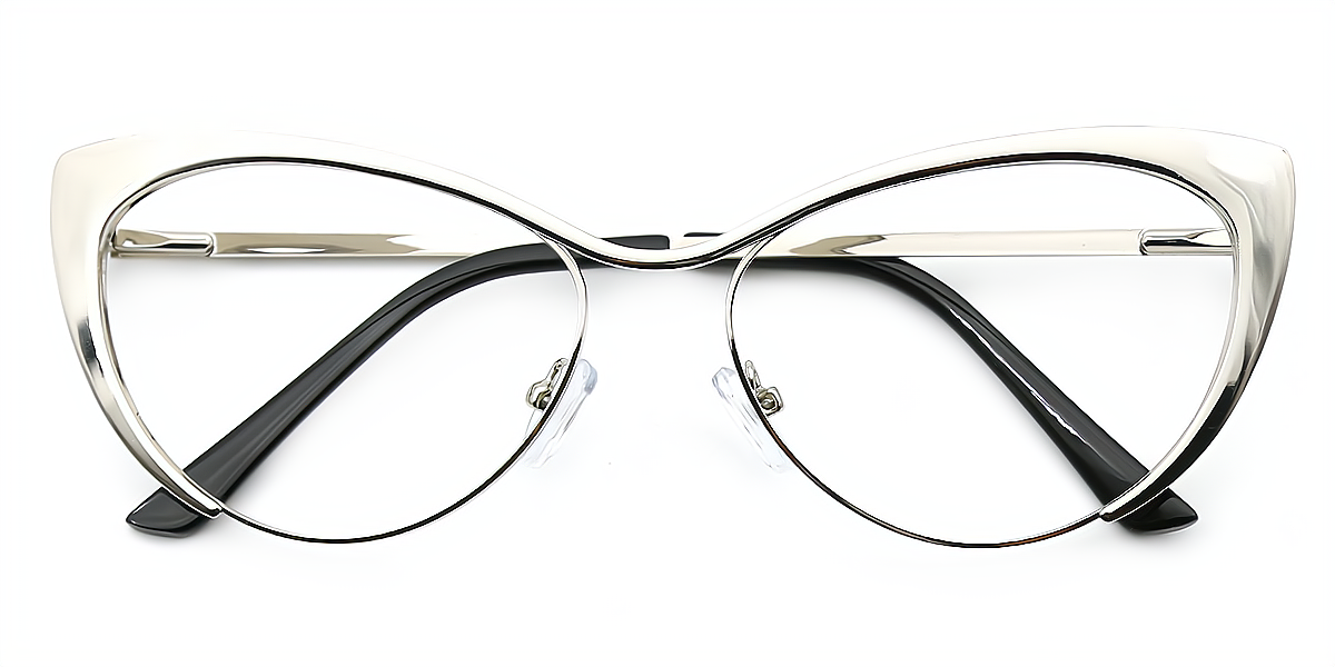 Silver Cat Eye Hipster Metal Eyeglasses
