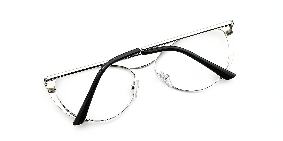 Silver Cat Eye Hipster Metal Eyeglasses