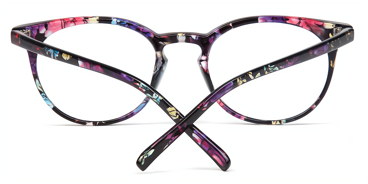 Floral Oval Retro Keyhole Bridge Plastic Eyeglasses