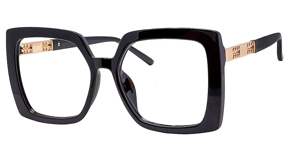 Black Square Oversized Wide Plastic Eyeglasses