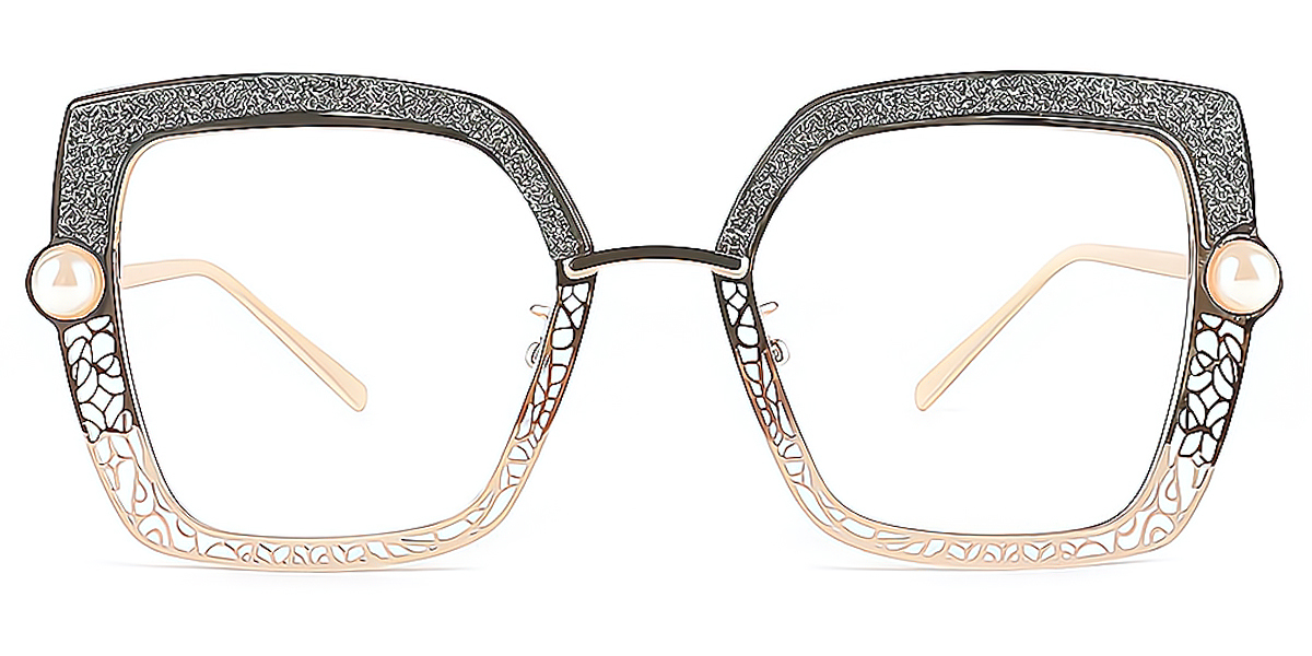 Gray Geometric Sophisticated Metal Eyeglasses