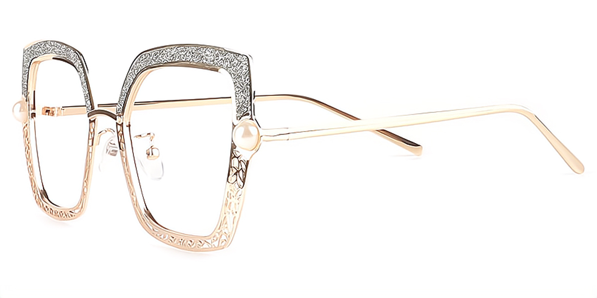 Gray Geometric Sophisticated Metal Eyeglasses