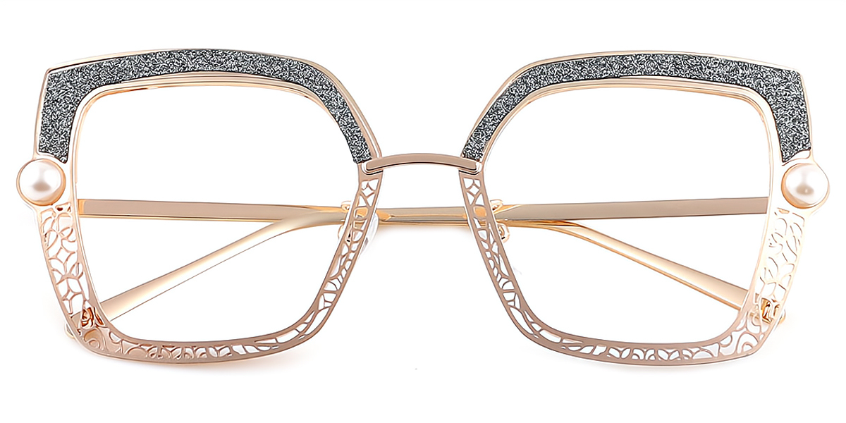 Gray Geometric Sophisticated Metal Eyeglasses