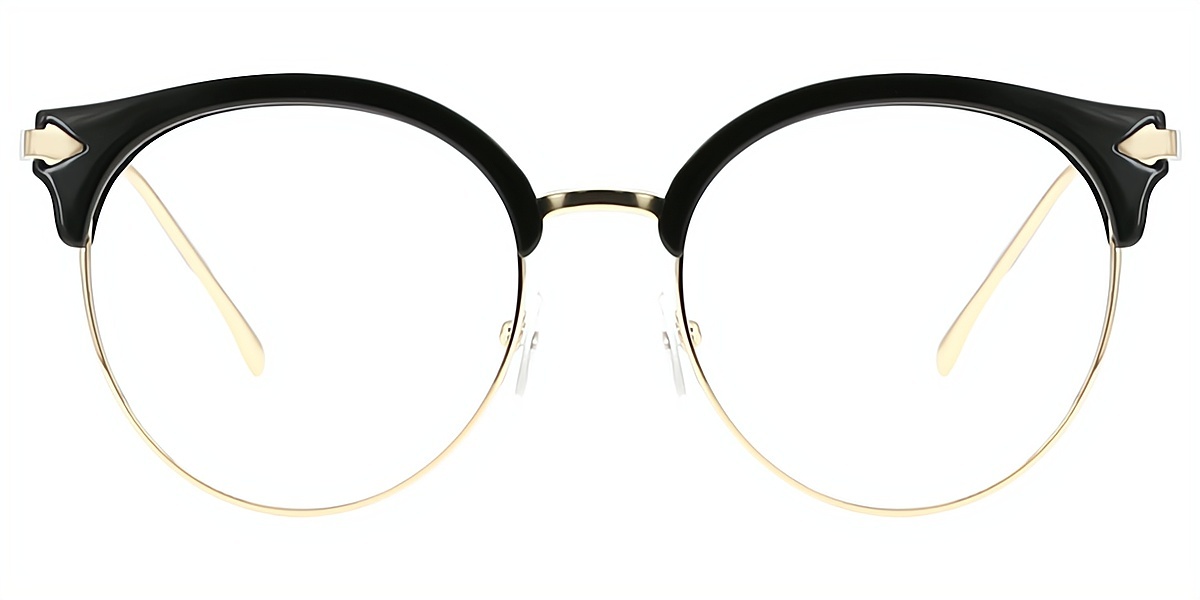 Black Round Chic Mixed Materials Eyeglasses