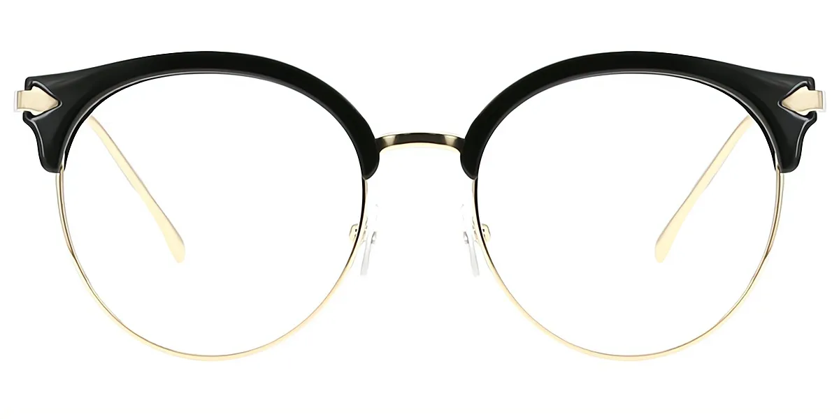 Black Round Chic Mixed Materials Eyeglasses