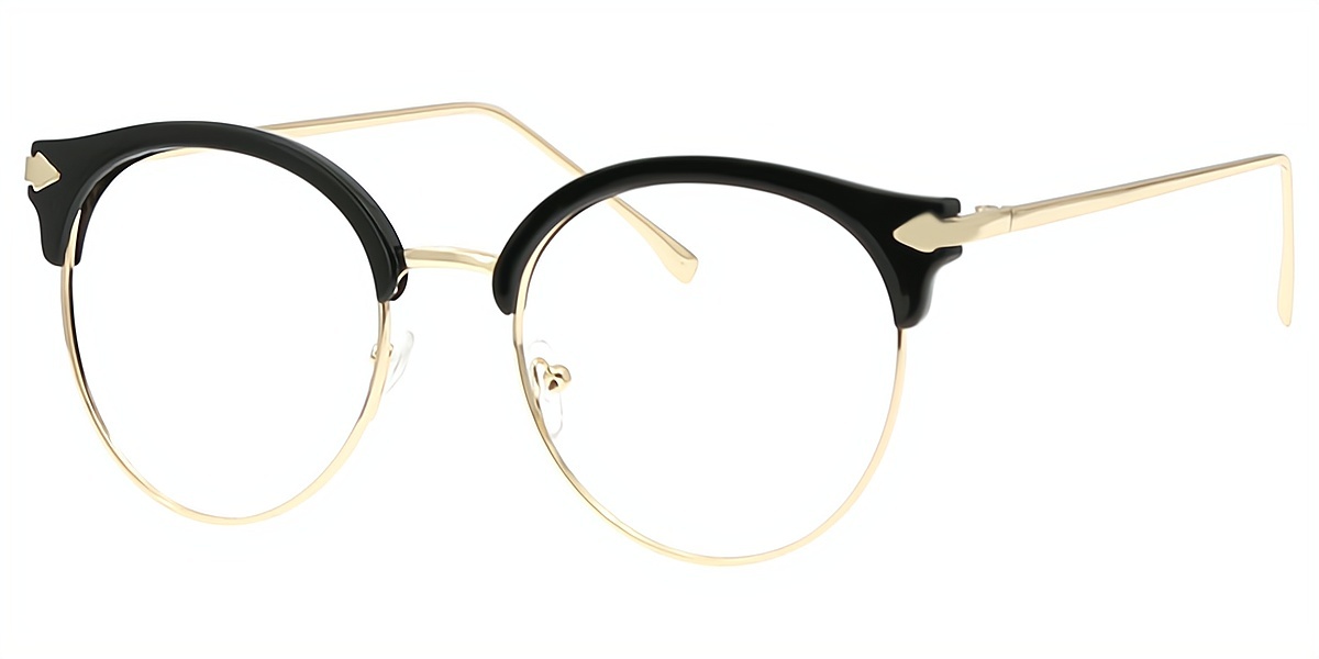 Black Round Chic Mixed Materials Eyeglasses