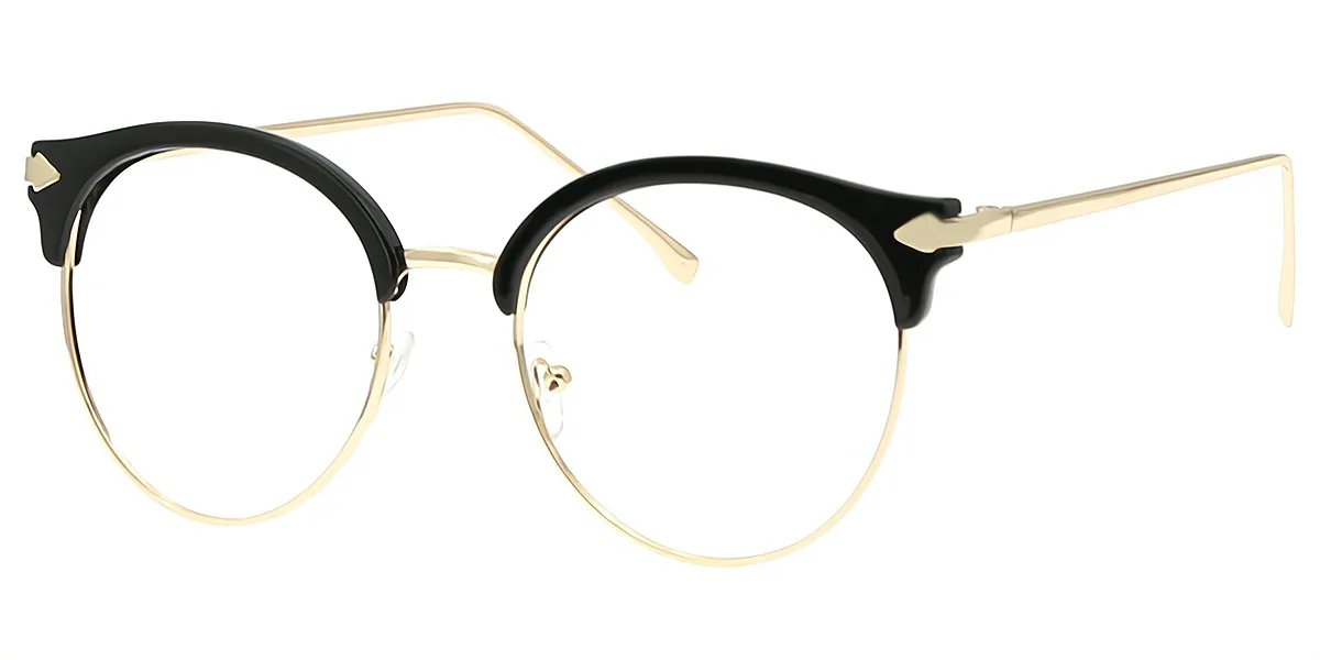 Black Round Chic Mixed Materials Eyeglasses